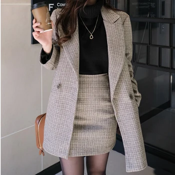 Pledas vilnonis paltas tiktų rudens ir žiemos naujų korėjos versija įrankinis aukšto juosmens krepšys klubo sijonas 2-dalių rinkinys moterims