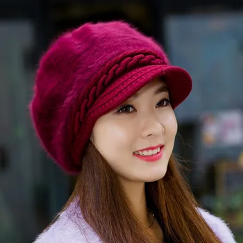 Plius Aksomo Vilnos, Skrybėlės, Skydeliai, Moterų Žiemos 2019 Naujų Korėjos Žiemos Tirštėti Šiltas Pynimo Gėlių Megzti Skrybėlę, Moteriškos Kepurės