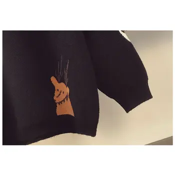 Plius Dydis Moteris, Megztiniai Žiemos Drabužių Korėjos Laisvi Juodas Megztas Viršuje Negabaritinių Džemperis Moterims Puloveris Vintage Megztinis Rudenį 2020 M.