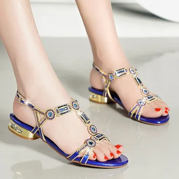 Plius dydis moterų atsitiktinis šalies pokylių suknelės bright crystal vasaros batai open toe flat ponios sandalai zapatos de mujer sandalias