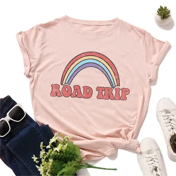 Plius Dydis S-5XL Naujas Rainbow Print T-Shirt Moterims, Medvilnės Marškinėliai Moterims O Kaklo trumpomis Rankovėmis Tees Vasaros Marškinėliai Moteriška Marškinėlius