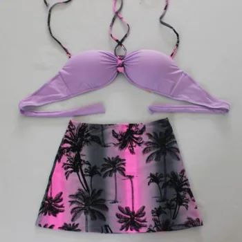 Plius Dydžio Maudymosi Kostiumėlį Paplūdimio Moterų Tvarstis Underwire Bikini 2018 3 Gabalas Sijonas Bikini Komplektas Biquini Seksualus Push-Up Maudymosi Kostiumėliai, Monikini