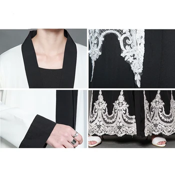 Plus Size Balta Juoda Abaja Kimono Moteris Ilgai Nėrinių Maxi Cardigan Dubajus Turkijos Islamo Arabų Malda Drabužių, Apsiaustą Musulmane Femme