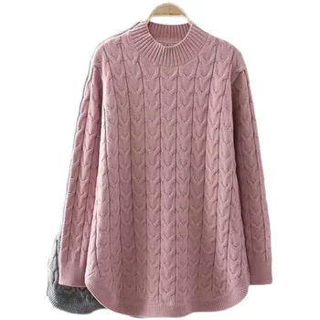 Plus Size Megztiniai Megztinis Moterims 2021 M. Rudenį, O Žiemą-Kaklo, ilgomis Rankovėmis Drabužius Megztinis Moteriška Dugno Marškinėliai Atsitiktinis Viršūnes 4XL