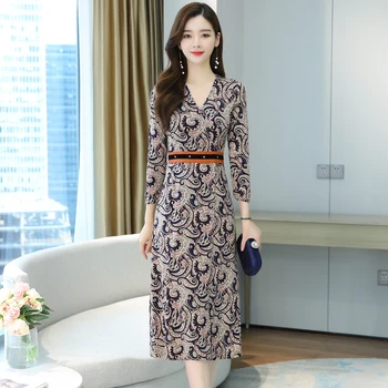 Plus Size Rudens Žiemos Ilgomis Rankovėmis Suknelė 2020 M. Derliaus Gėlių Boho Atsitiktinis Midi Suknelė Korėjos Elegantiškas Moteris Bodycon Šalies Vestido