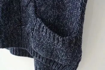 Plus size V kaklo, rankovių kišenės moterų laisvi megztiniai liemenės 2021 nauja rudens žiemos atsitiktinis ponios kieto juoda puloveriai viršūnės