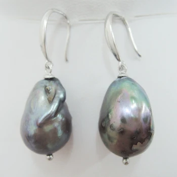 Pobūdžio gėlavandenių perlų auskarai su 925 sidabro kablys-14-23 mm) didelis baroko perlo auskaru ,miršta juoda baroko perlas