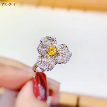 Pokytis safyras retas geltonas safyras motinos gėlių žiedas naujas perdėti 925 Sterlingas Sidabro yra sertifikatas
