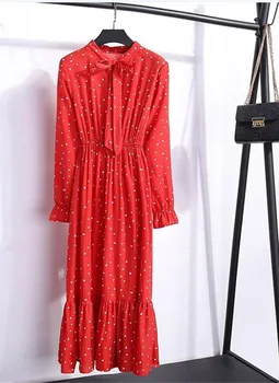 Polka Dot Vintage Marškinėliai Suknelė Darbo Pareigas, Pavasarį, Rudenį Suknelė Moterims, Elegantiškas Gėlių Spausdinti Ilgomis Rankovėmis Korėjos Stiliaus Suknelės Moteris