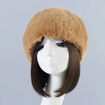 Ponia Elastinga Tuščiaviduriai Iš Kailio Kepurę Moterims Rudens Žiemos Tirštėti Šiltas Imitacija Triušio Plaukų Skrybėlę Kailio Neckerchief Kepuraitė