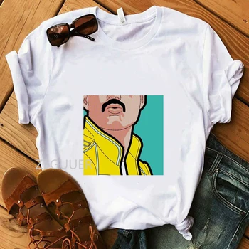 Pop Art Freddie Mercury Marškinėliai Medvilnė, Minkštas Baltas Atsitiktinis Mergina Tees kompoto Iliustracija Vasaros Streetwear T-shirt