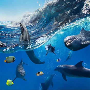 Povandeninio Pasaulio Delfinų 3D Grindų Tapybos Freskos Tapetai, Vonios, Vaikų, Miegamojo, PVC Lipnios Vandeniui Grindų Tapetai 3 D