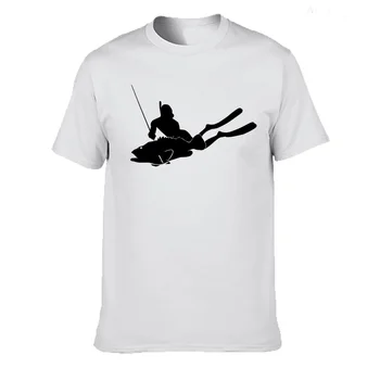 Povandeninės medžioklės Ietis ŽUVŲ Žvejybos Naras Įdomus Marškinėliai Atsitiktinis Medvilnės Vasaros trumpomis Rankovėmis Juokinga T-shirt Mans 