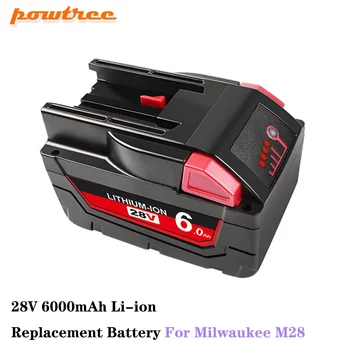 Powtree 28V 6.0 Ah Milwaukee M28 baterija Li-Ion Bateriją Milwaukee 28V M28 48-11-2830 0730-20 Įrankio baterija