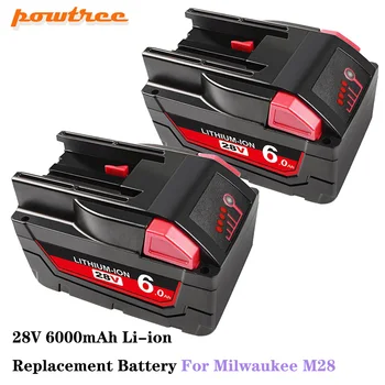 Powtree 28V 6.0 Ah Milwaukee M28 baterija Li-Ion Bateriją Milwaukee 28V M28 48-11-2830 0730-20 Įrankio baterija