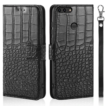 Prabanga Flip Case for Huawei P Smart PAV-LX1 / Mėgautis 7S Padengti LuxuryCrocodile Tekstūros Oda Knygos Dizainas Telefono Coque 