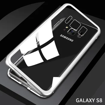 Prabanga Magnetinės Metalo Grūdintas Stiklas Case for Samsung galaxy Samsung S8 S9 Plus S7 Krašto Pastaba 8 9 Mobilųjį Telefoną Atgal Magnetas Atvejais