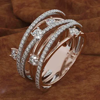 Prabanga Moterų Kristalų Cirkonis Akmuo Žiedas Cute Mados Rose Aukso Spalvos Žiedas Pažadą, Meilės, Vestuvių, Sužadėtuvių Žiedai Moterims