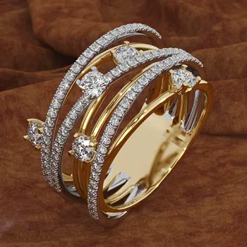 Prabanga Moterų Kristalų Cirkonis Akmuo Žiedas Cute Mados Rose Aukso Spalvos Žiedas Pažadą, Meilės, Vestuvių, Sužadėtuvių Žiedai Moterims