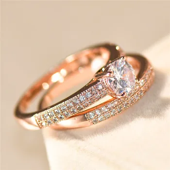 Prabanga Moterų Kristalų Cirkonis Vestuvių Žiedas Nustatyti 18KT Rose Gold Filled bižuterijos Žada Meilę, Sužadėtuvių Žiedai Moterims