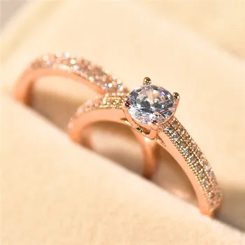 Prabanga Moterų Kristalų Cirkonis Vestuvių Žiedas Nustatyti 18KT Rose Gold Filled bižuterijos Žada Meilę, Sužadėtuvių Žiedai Moterims