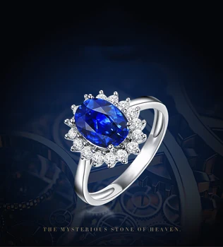 Prabanga Moterų Solitaire Mėlyna Safyras Žiedas Nekilnojamojo 925 Sterlingas Sidabro Vestuviniai Žiedai Moterims Didelis Ovalo Formos Sužadėtuvių Žiedas