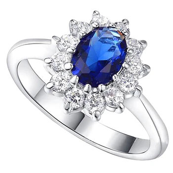 Prabanga Moterų Solitaire Mėlyna Safyras Žiedas Nekilnojamojo 925 Sterlingas Sidabro Vestuviniai Žiedai Moterims Didelis Ovalo Formos Sužadėtuvių Žiedas