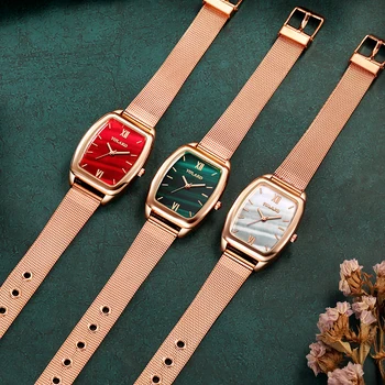Prabanga Moterų Žalia Ryšys Apyrankės Žiūrėti Ledies Kvarco Žiūrėti Laikrodis Mados Tinklelio Diržo Rose Gold Kūrybos Suknelė Laikrodžiai
