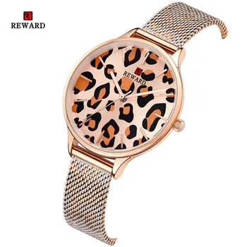 Prabangus Aukso Laikrodžių Prekės ženklo Moterų Laikrodžiai Leopard print Plieno Tinklelio, Watc Mados Ponios Žiūrėti Moterų Laikrodžiai Laikrodis zegarek damski
