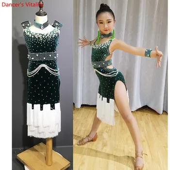 Prabangus Diamond Lotynų Šokių Suknelė Pramoginiai Šokiai Vaikams, Standarto Ir Lotynų Konkurencijos Suknelės Rumba Samba Salsa Kostiumai