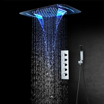 Prabangus LED Dušo Sistema, 4 Funkcijos Riba 580*380mm ShowerHead Lietaus Dušo sienelė Vonios Maišytuvas Sienos Montuojamas Potinkinis Maišytuvas