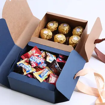 Prabangus Mėlyna Kraft Popieriaus Dovanų Dėžutė Su Kaspinu Kalėdų Baby Shower Naudai Dėžės Vestuves Sausainių Tortas Pakuotės, Dėžutės 20pcs
