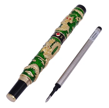 Prabangus Rankų darbo Jinhao Roller Ball Pen, Žalia Cloisonne Double Dragon Pen Advanced Amatų Rašyti Dovanų Rašiklį Verslo Absolventas