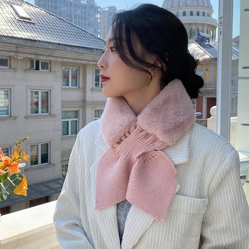 Prabangus Šalikas Korėjos Stiliaus Rudens Žiemos Imitacija Triušis Šalikai Moterų Pliušinis Kaklo Apykaklė Mergaičių Mados Storas Šiltas Dirbtiniais Kailiais