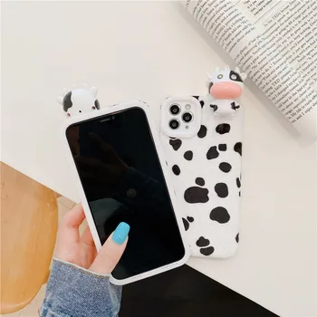 Prabangus Šiltas Telefono dėklas skirtas iphone 12 mini pro 11 X XS MAX XR Pūkuotas Kailio 3D Mielas Flash Karvė Galinį dangtelį iphone 7 8 plus SE coque