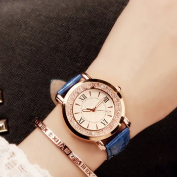 Prabangūs moteriški Laikrodžiai Mados Elegantiškas Kvarcinis Laikrodis Odos Juosta Ponios Laikrodžiai Mobiliojo kalnų krištolas Apyrankė Laikrodis