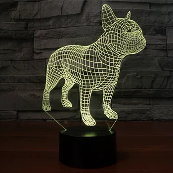 Prancūzų Buldogas 3D LED Naktį Lempos Touch 7 Spalvų Kaita, Šalia Žibintai USB Holograma Namų Dekoro Atostogų Nuotaiką Dovanos Kalėdų Šviesos