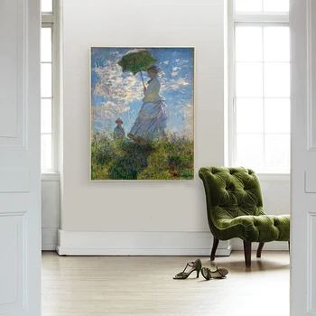 Prancūzų Menininkas Monet Aliejaus Tapybai Rankomis Dažyti Valdos Skėtis Moterų Kraštovaizdžio Naftos Tapyba ant Drobės, Sienos Meno Nuotrauką