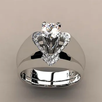 Prekės Moterų Crystal White Wedding Ring Set Prabangus Sidabro Spalvos Širdies Vestuvinis Žiedas Derliaus Nuotakos Vestuvių Žiedai Moterims