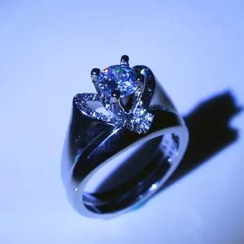 Prekės Moterų Crystal White Wedding Ring Set Prabangus Sidabro Spalvos Širdies Vestuvinis Žiedas Derliaus Nuotakos Vestuvių Žiedai Moterims