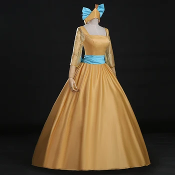 Princesė Anastasija cosplay Geltona kostiumas su plaukų aksesuaras