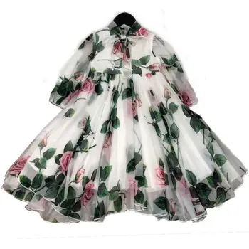 Princesė Gėlių Šilko 3D Suknelė Vaikas Baby Girl Gimtadienio vakarėlio Princesė Vestuvių Cosplay Rožių Gėlių Chidlren Suknelė