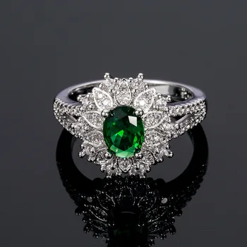 Princesė Iškirpti Žalia Krištolo, Sidabro Spalvos Vestuvių Piršto Žiedas Crystal Moterims Vestuvių Prabangių Gėlių formos Papuošalai Didmeninė Žiedas