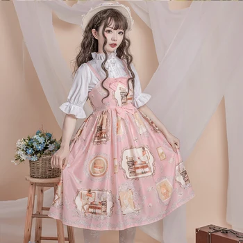 Princesė kasdien saldus lolita dress palace bowknot mielas spausdinimo aukšto juosmens viktorijos suknelė kawaii girl gothic lolita jsk loli cos