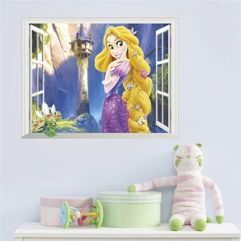 Princesė Rapunzel 3d Lange Sienų Lipdukai Namų Puošybai 3d Lange Anime Freskos Meno 
