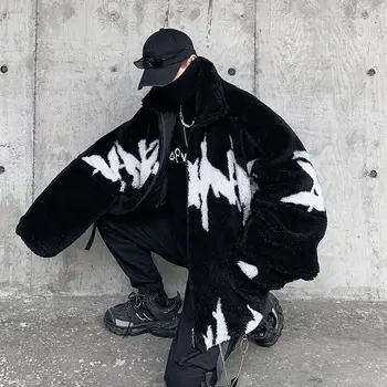 Privathinker Žmogus Laisvas Apykaklės Ėriukų Vilnos Kailis 2020 M. Žiemos Naujų Moteris Mados Atsitiktinis Streetwear Paltai Grafinis Atspausdintas Parko