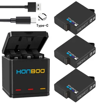 Probty už GoPro Hero 7 Herojus 6 Herojus 5 Baterijos 1680mAh + USB Trigubą Įkroviklį, C Tipo, dėl GoPro Hero 7 6 5 Kameros, Juoda