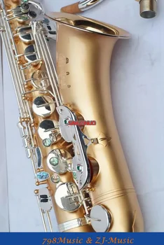 Profesinės Dėmių Aukso Kūno-Aukso spalvos bell ir sidabro padengtą Klavišus-Tenoras Saksofonas sax Aukštos F# Saxofon Nauja Byla