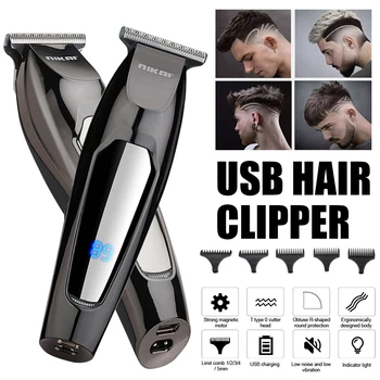 Profesionalios plaukų Žirklės, Plaukų clipper vyrų elektrinės žoliapjovės LCD Ekranas mašina, kirpykla, Plaukų Pjovimo Staklės, USB Įkraunamą