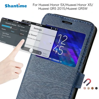 Pu Odos Telefoną Atveju Huawei Honor 5X Garbę X5 Flip Case For Huawei GR5 m. 